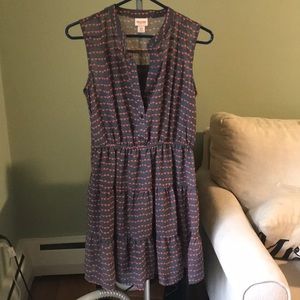 Gray and pink patterned dress.